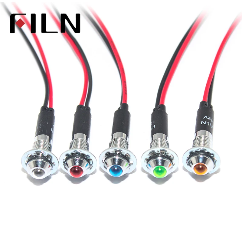 FILN FL1M-8SW-1 8 мм красный желтый синий зеленый белый 12 В 110 В 24 В 220 В светодиодный металлический сигнальный светильник с кабелем 20 см