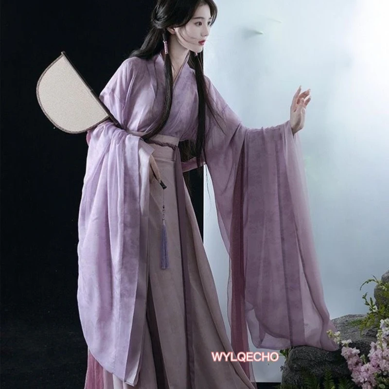 Оригинальный фиолетовый женский воротник с принтом Hanfu, Широкие рукава, Китай, Wei Jinfeng, Восемь сломанных юбок, Древний костюм на каждый день, Hanfu