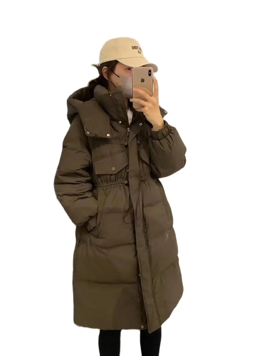 Осенне-зимний Повседневный Длинный пуховик-кокон с капюшоном для женской одежды 2023, зимние пальто, Свободные парки с карманами большого размера AC819