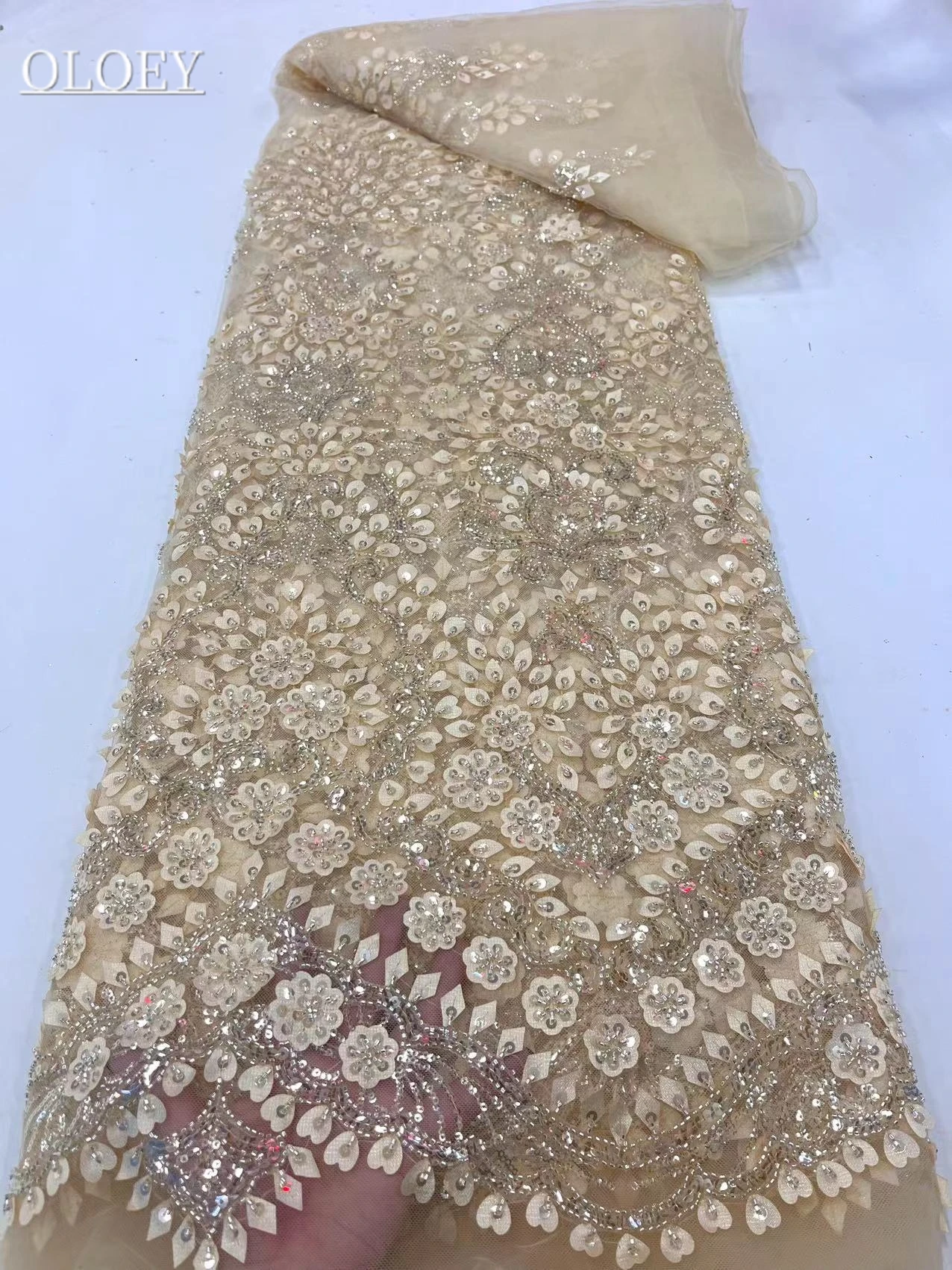 Модная Роскошная французская Кружевная ткань с вышивкой бисером в африканском Нигерийском стиле с блестками Для Свадебного платья