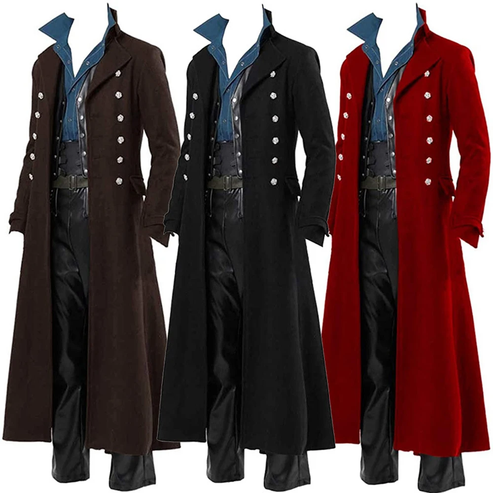 Европейская средневековая ретро Этническая традиция, Модное Яркое мужское пальто с вышивкой в готическом стиле 