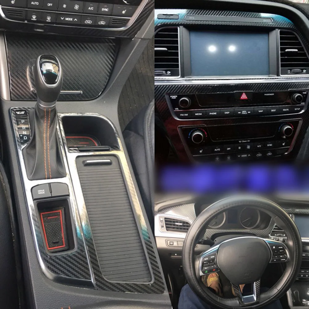 Для Hyundai Sonata 9 2015-2017 Наклейки Отличительные знаки 3D из углеродного волокна Черная крышка центральной консоли автомобиля В стиле литья Винил