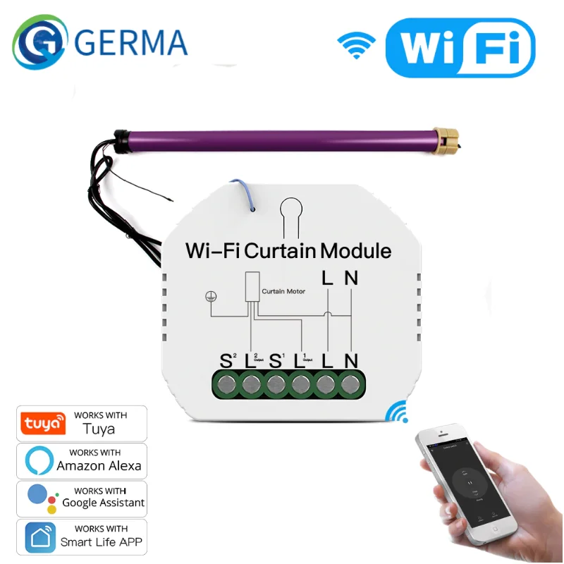 GERMA WiFi Мини-Модуль Переключения Штор, Рулонные Шторы, Мотор для Жалюзи, приложение Smart Life Tuya, Дистанционное Управление, Работа с Alexa Google Home