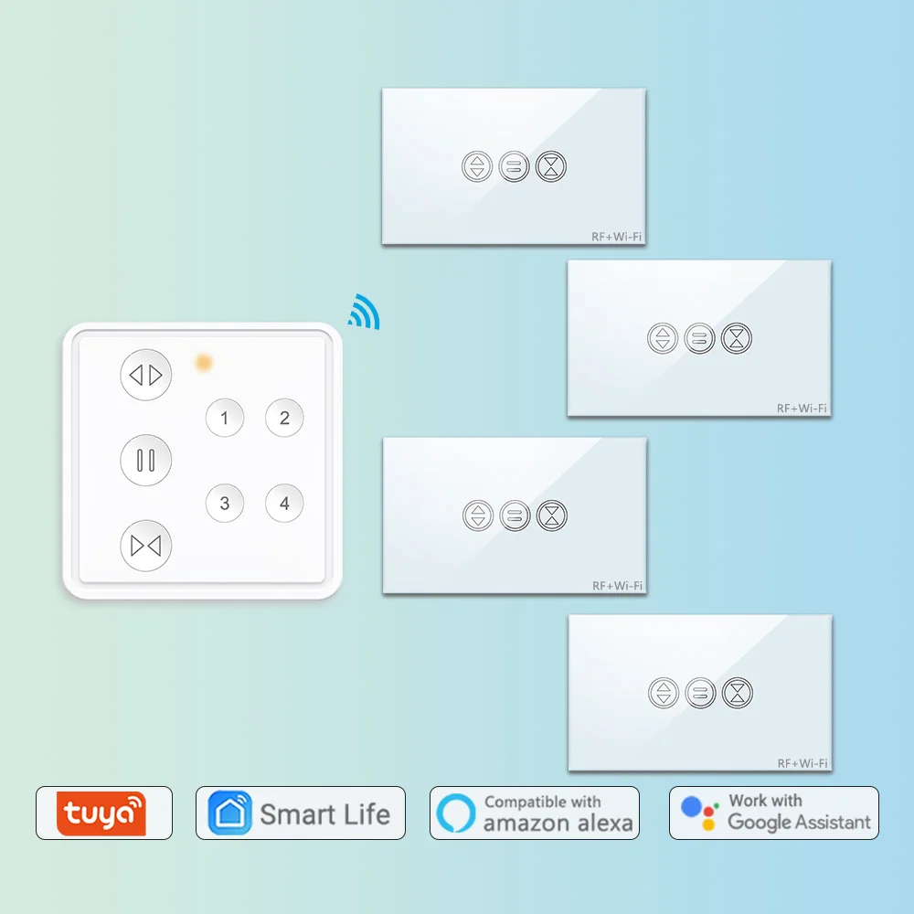 Tuya Smart Life 4-канальный переключатель жалюзи с радиочастотным Wi-Fi для рольставен с электродвигателем Google Home Alexa Echo Голосовое управление