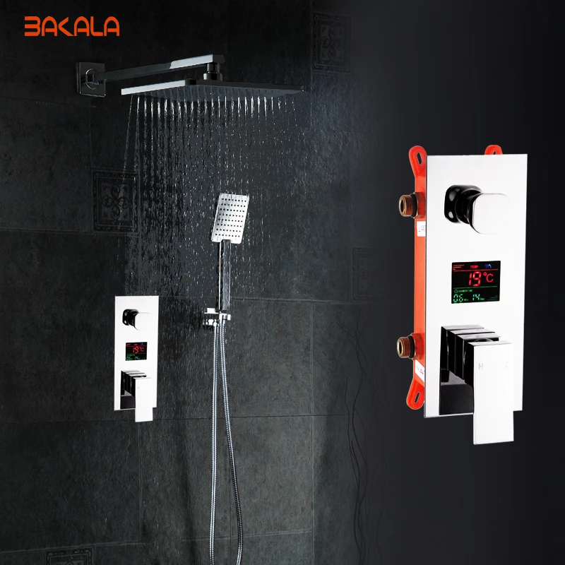 Светодиодный набор для душа BAKALA в ванной комнате. Смеситель для душа с цифровым дисплеем со светодиодной подсветкой, 2 функции.Скрытый смеситель для душа.8-Дюймовая Дождевая Насадка Для душа
