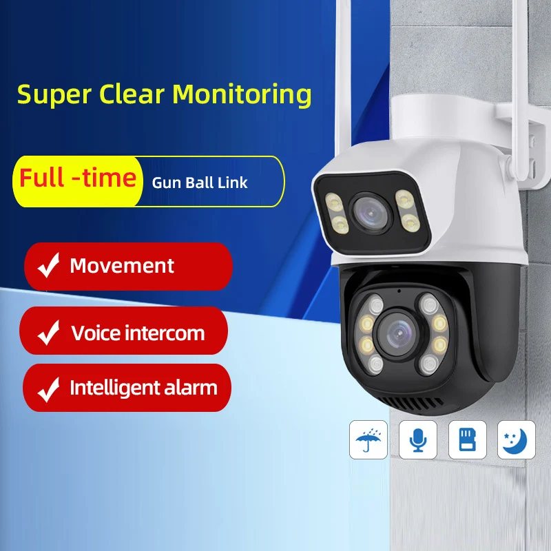 6MP Wifi Камеры видеонаблюдения PTZ Камера Беспроводной Монитор Камера С Двумя Объективами Камера Безопасности для Наружной Гостиной