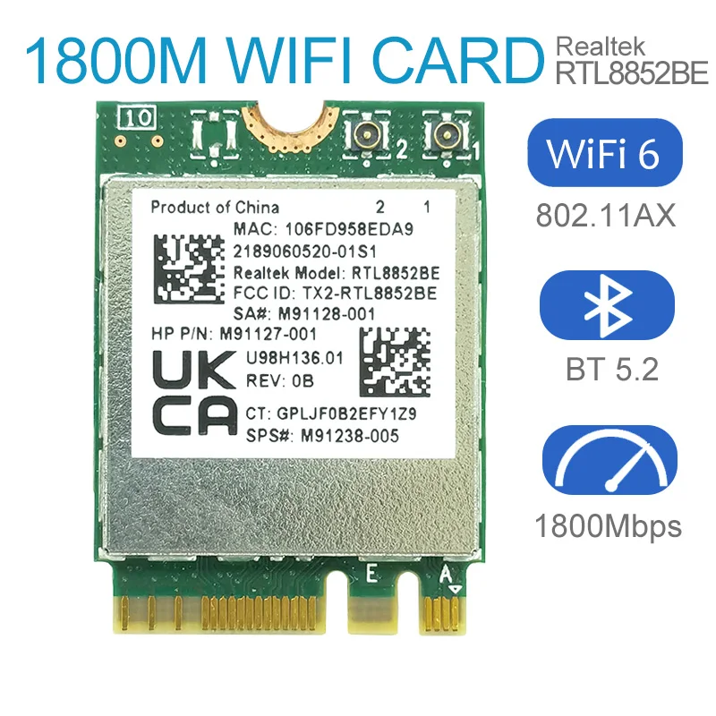 Wifi 6 Сетевая карта Realtek RTL8852BE 1800 Мбит/с BT 5,0 Двухдиапазонный Беспроводной Wi-Fi Адаптер 802.11ac/ax 2,4 G/5 ГГц MU-MIMO Для Win 10