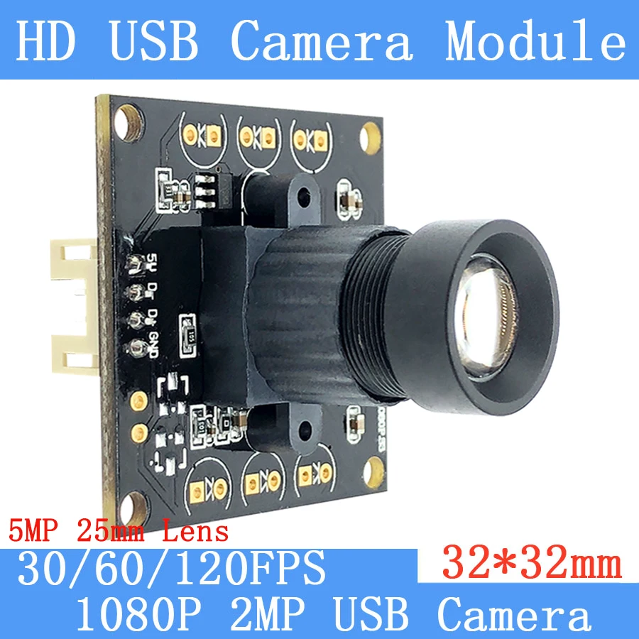 2MP 1920 * 1080P 5MP 25 мм Объектив MJPEG 30/60/120fps Высокоскоростная Мини-Камера видеонаблюдения Linux UVC Веб-камера USB Модуль Камеры Android Windows